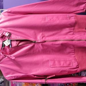 Pink Leather Like Bomber Jacket